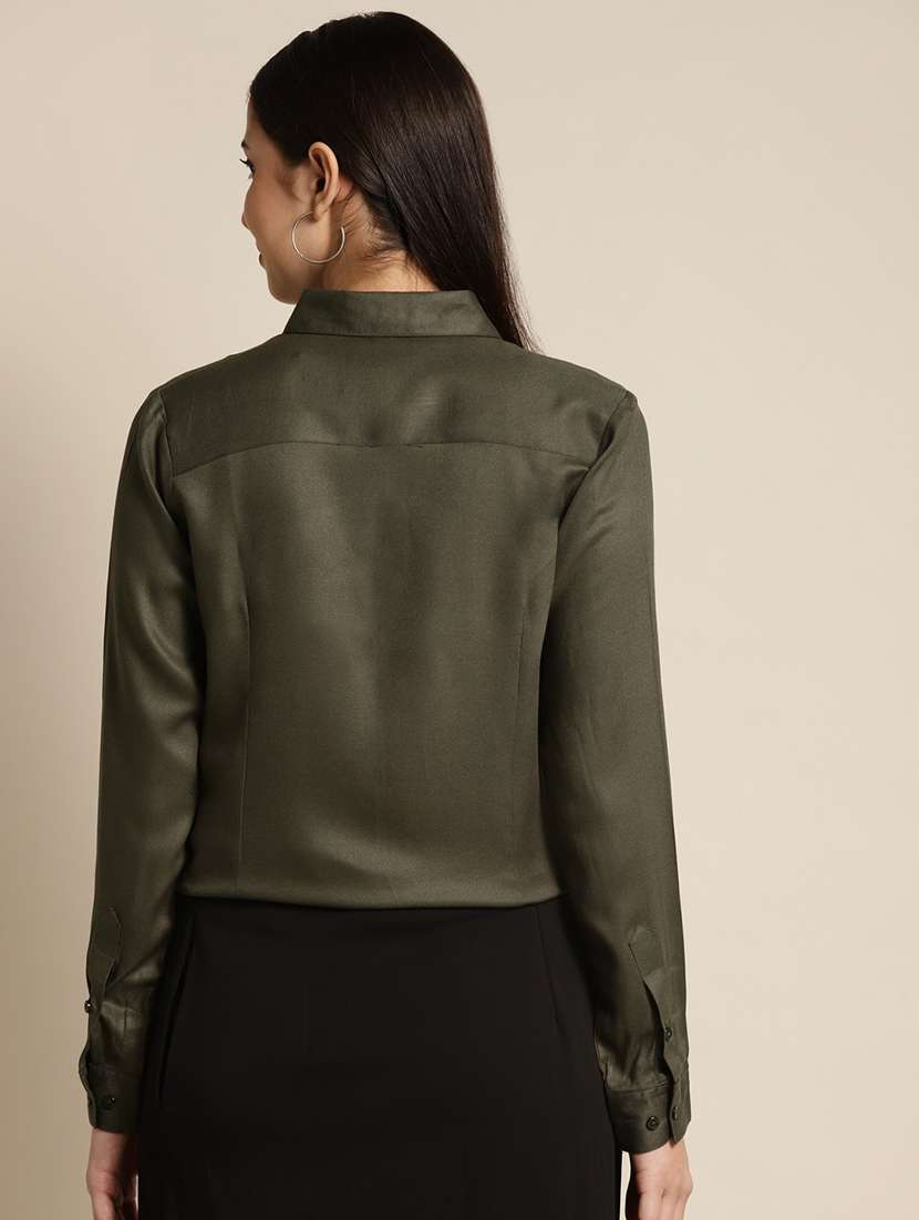 women solid collared long sleeve shirt - 22038577 -  Standard Image - 2