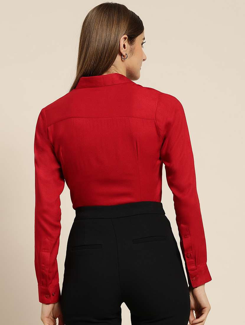 women solid collared long sleeve shirt - 22038578 -  Standard Image - 2