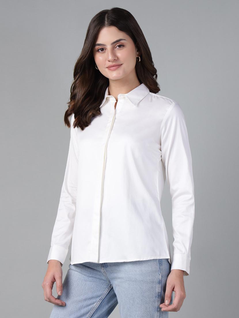 women solid collared long sleeve shirt - 22038583 - Standard Image - 2
