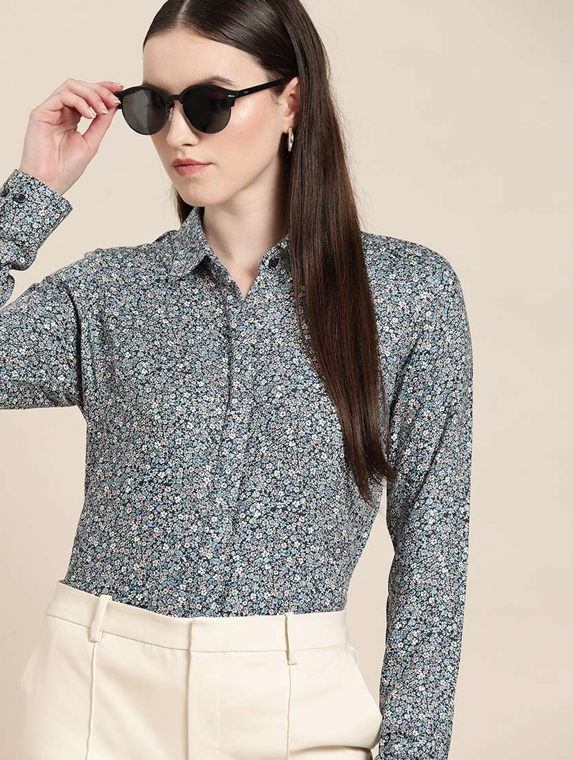 women printed collared long sleeves shirt - 22038585 - Zoom Image - 0