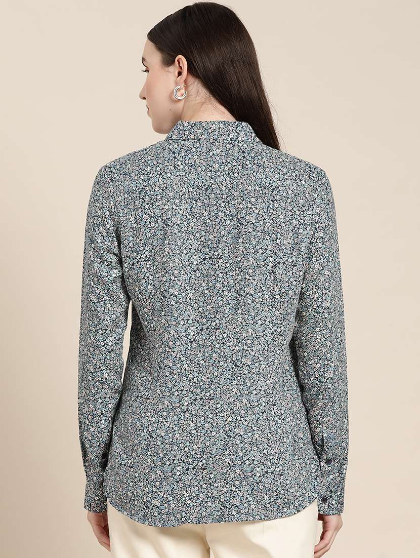 women printed collared long sleeves shirt - 22038585 - Standard Image - 2