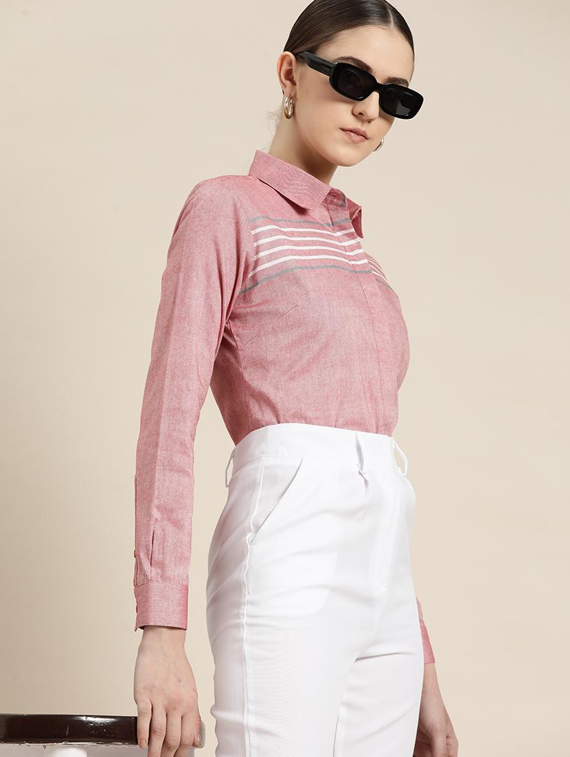 women striped collared long sleeve shirt - 22038588 - Standard Image - 2