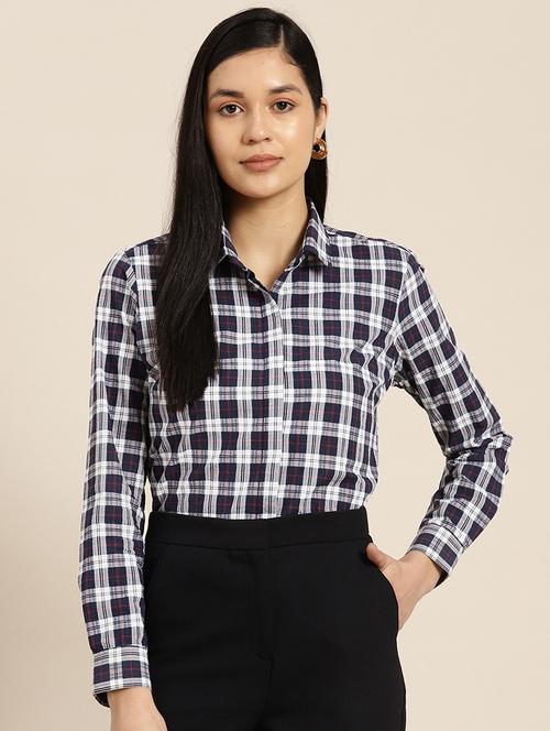 women checkered collared long sleeves regular shirt - 22038590 -  Standard Image - 0