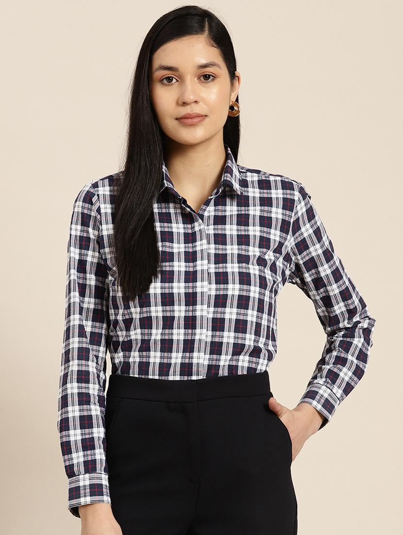 women checkered collared long sleeves regular shirt - 22038590 -  Zoom Image - 0