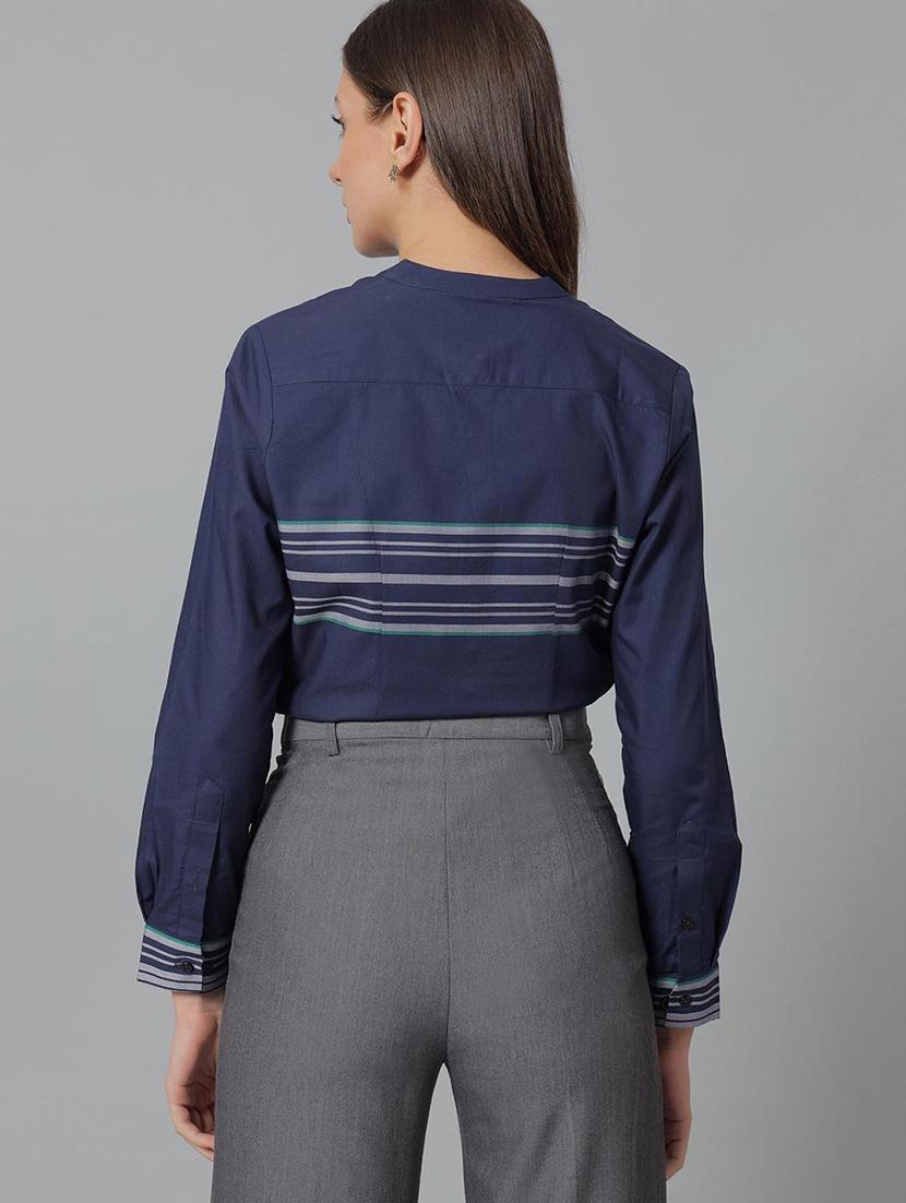 women striped mandarin collared long sleeve shirt - 22038592 - Standard Image - 2