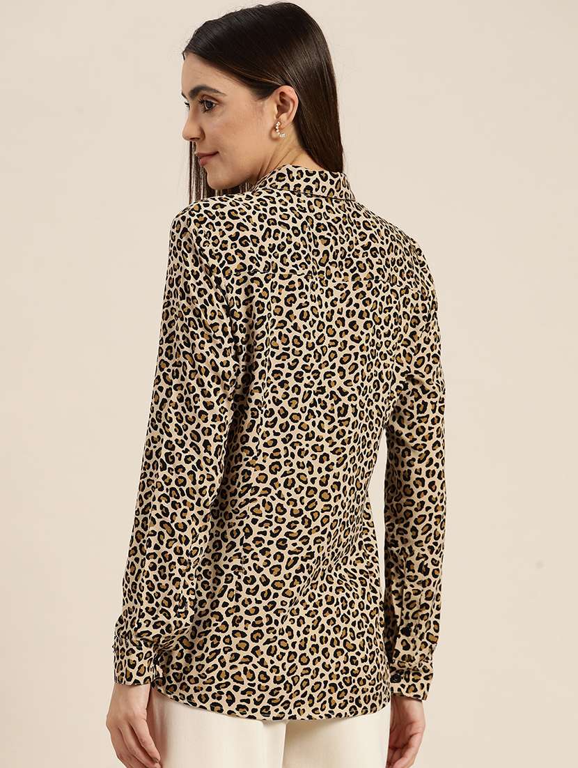 women animal print collared long sleeves regular shirt - 22038593 -  Standard Image - 2
