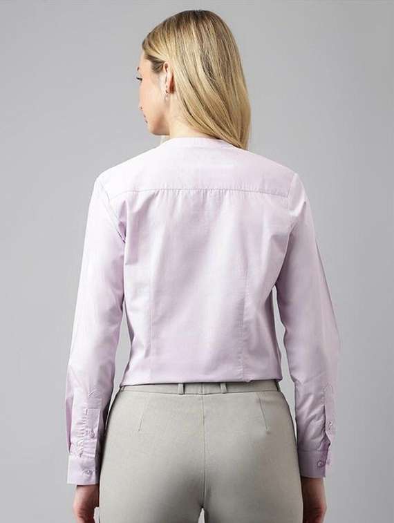 women solid mandarin collared long sleeve shirt - 22038594 -  Standard Image - 2