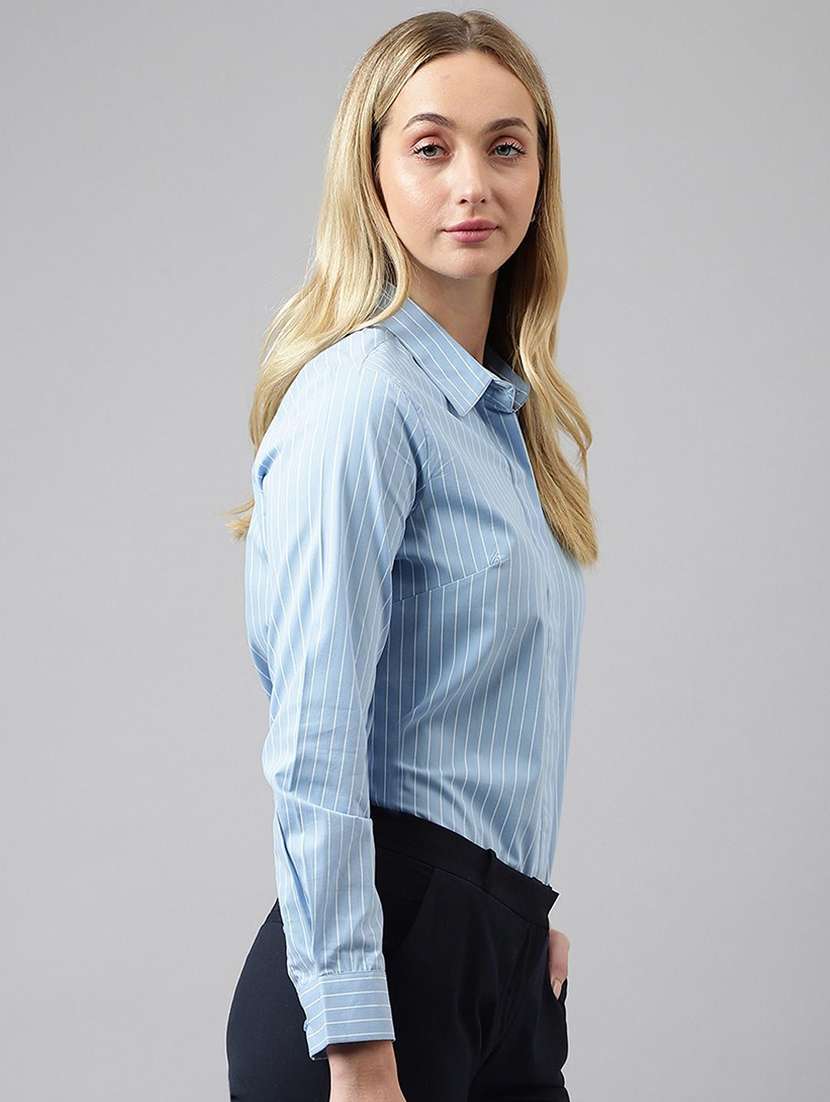 women solid collared long sleeve shirt - 22038600 -  Standard Image - 2