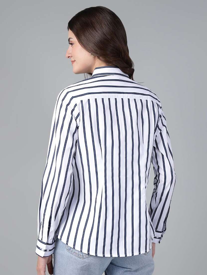 women striped collared long sleeves regular shirt - 22038602 -  Standard Image - 2