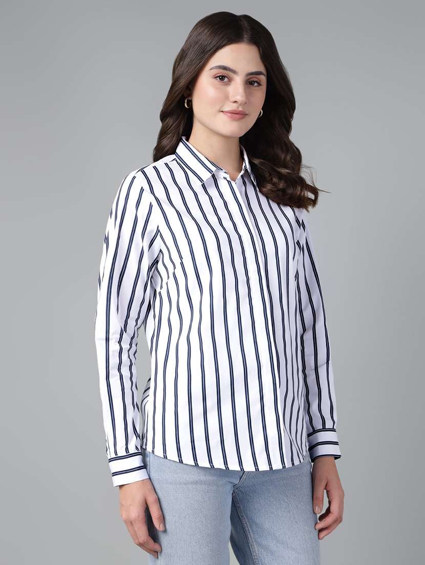 women striped collared long sleeve shirt - 22038603 -  Standard Image - 2