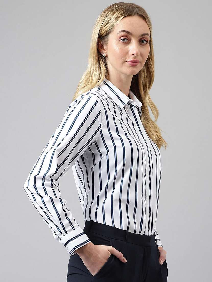 women striped collared long sleeves regular shirt - 22038604 -  Standard Image - 2