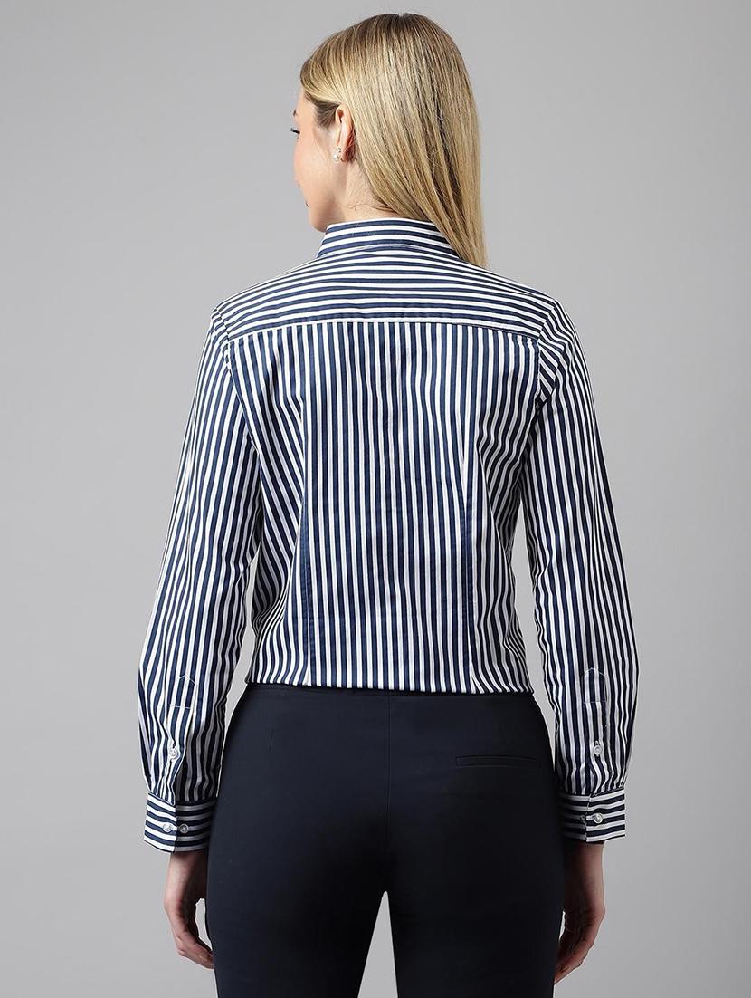women striped collared long sleeves regular shirt - 22038607 - Standard Image - 2