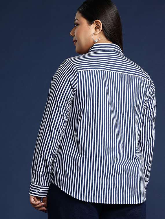women striped collared long sleeves regular shirt - 22038608 -  Standard Image - 2
