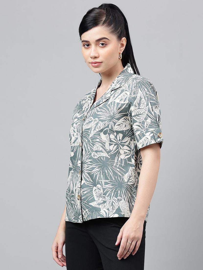 women printed lapel collar short sleeve shirt - 22038618 - Standard Image - 2