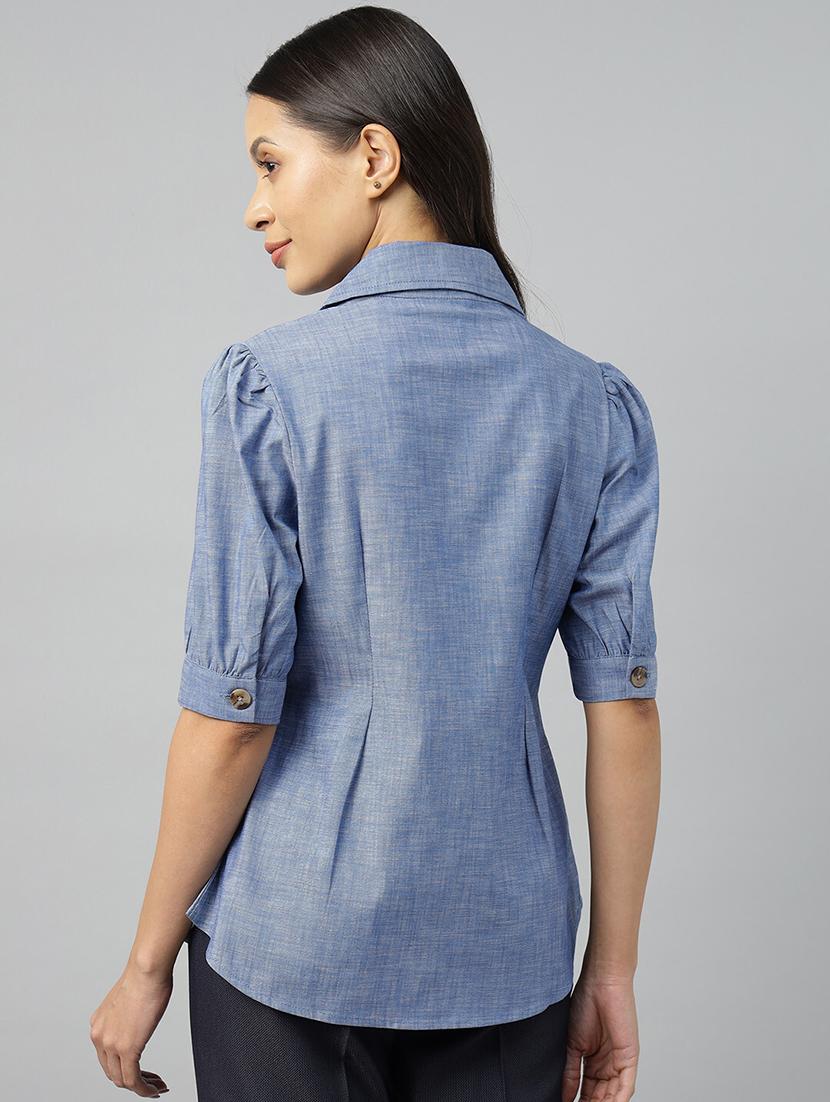 women solid lapel collar regular fit shirt - 22038624 - Standard Image - 2