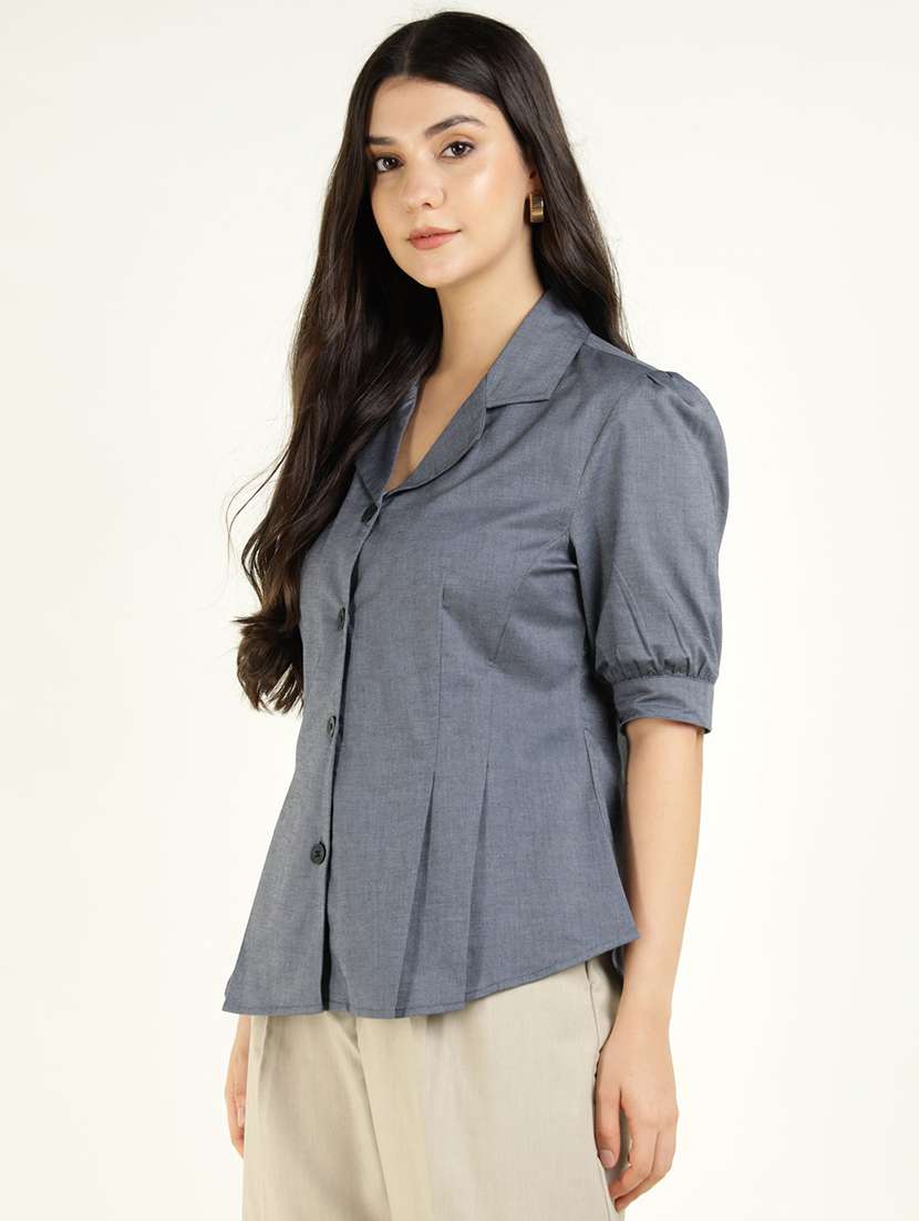 women solid lapel collar regular fit shirt - 22038627 -  Standard Image - 2