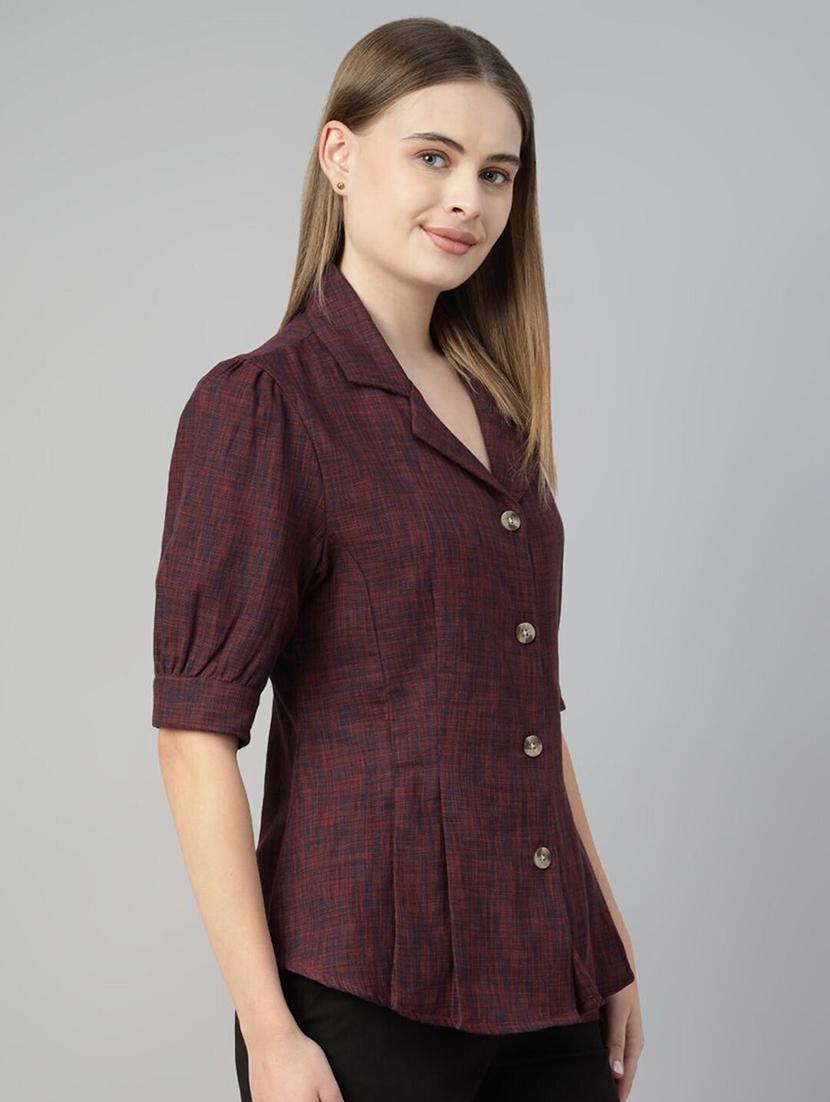 women solid lapel collar puff sleeve shirt - 22038628 - Standard Image - 2