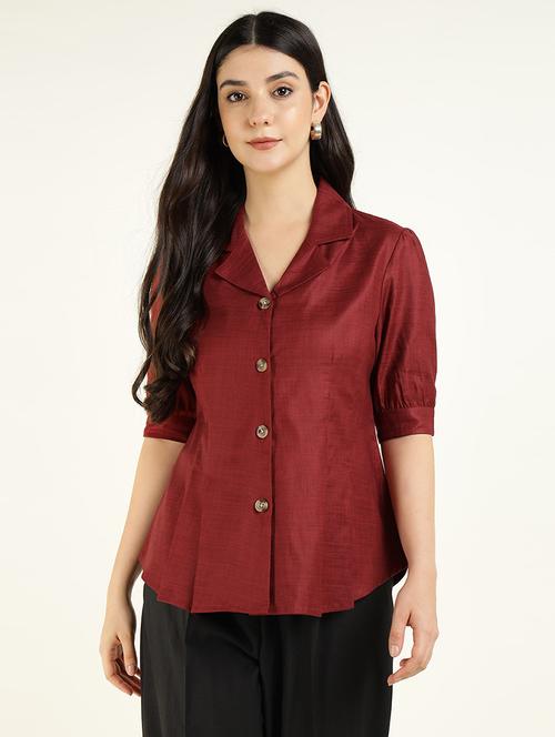 women solid lapel collar regular fit shirt - 22038630 - Standard Image - 0