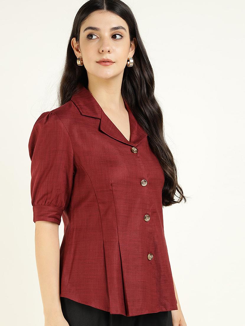 women solid lapel collar regular fit shirt - 22038630 - Standard Image - 2