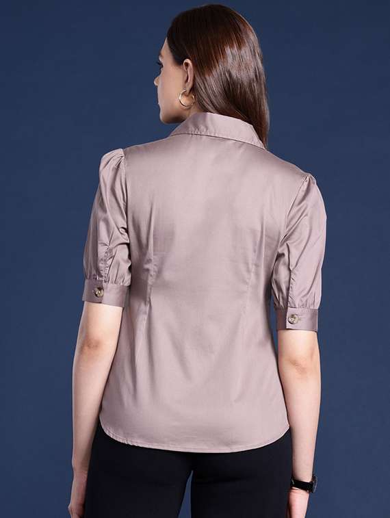 women solid lapel collar regular fit shirt - 22038632 -  Standard Image - 2