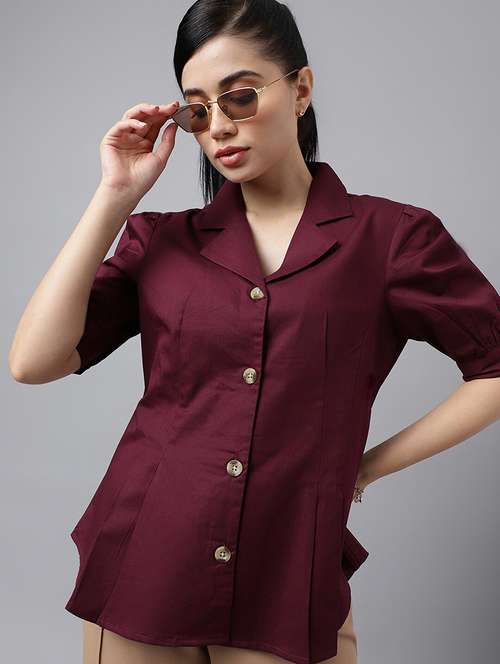women solid lapel collar regular fit shirt - 22038635 -  Standard Image - 0