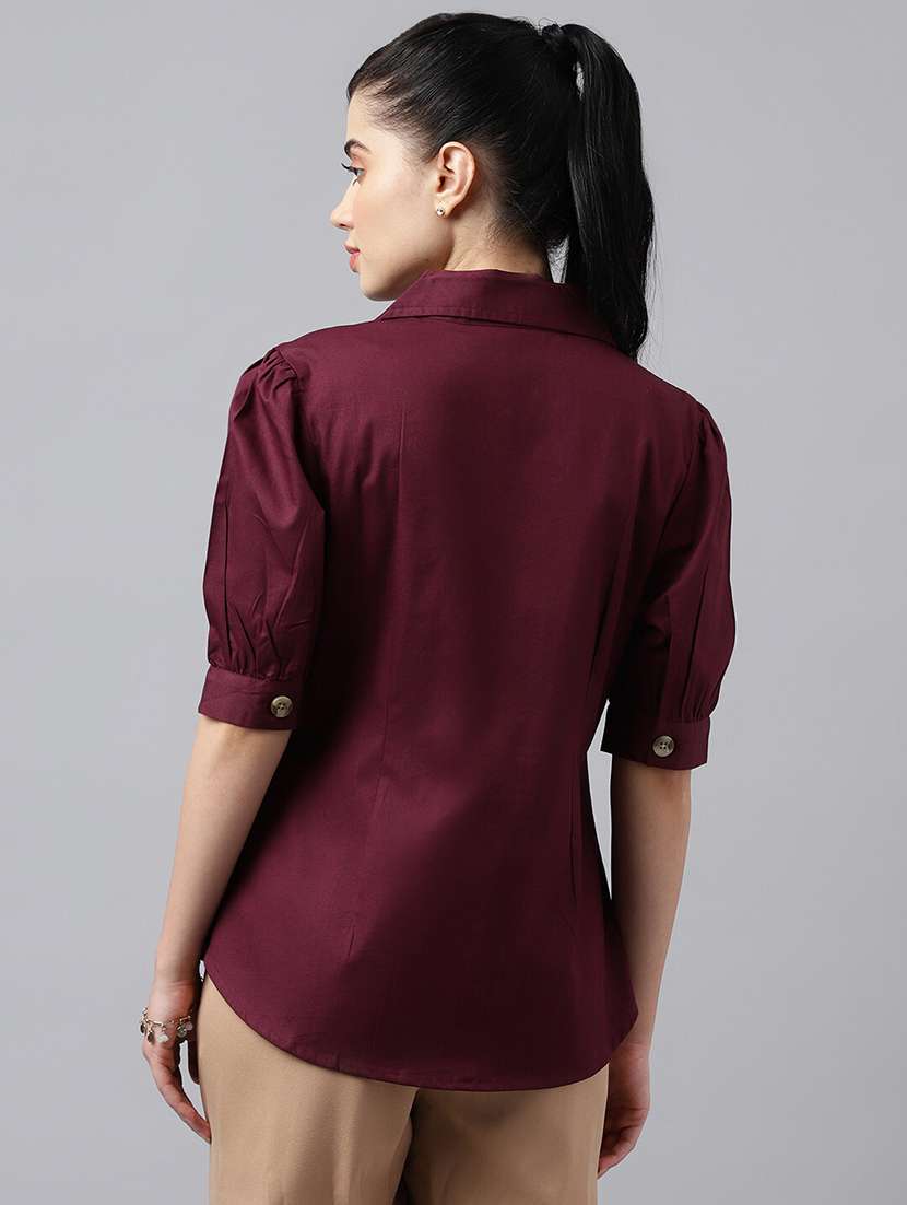 women solid lapel collar regular fit shirt - 22038635 -  Standard Image - 2