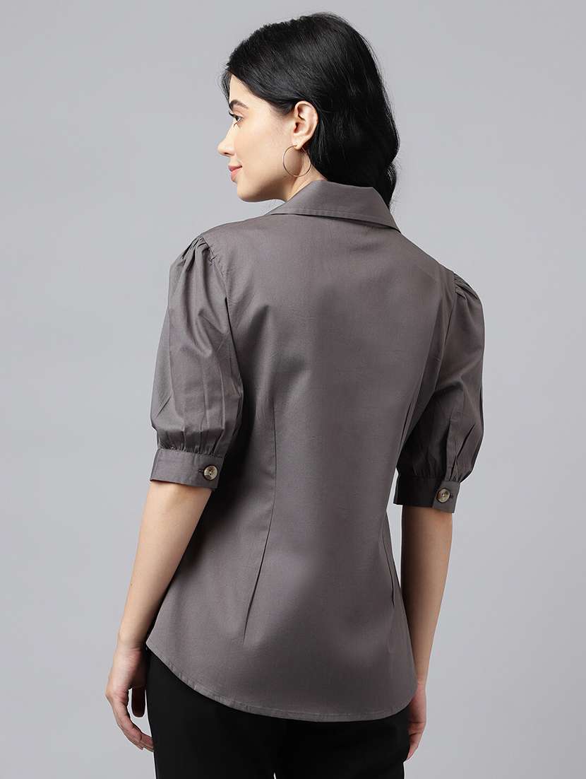 women solid lapel collar regular fit shirt - 22038636 -  Standard Image - 2