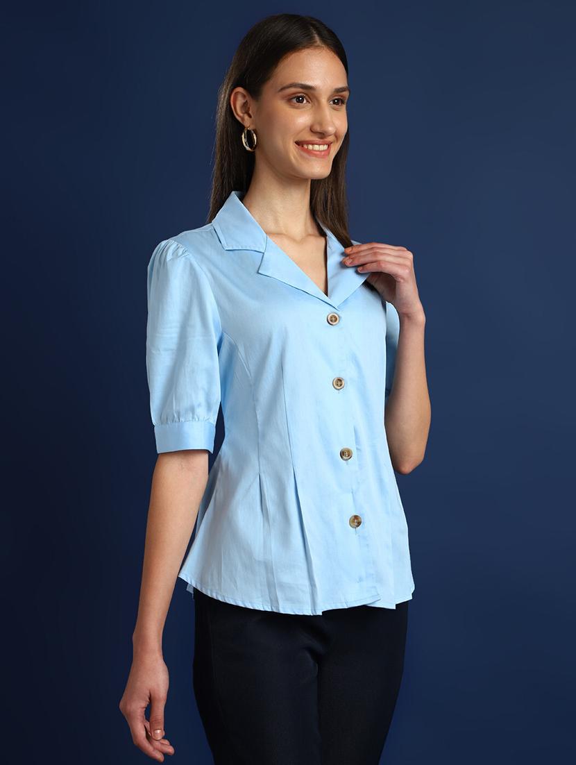 women solid lapel collar regular fit shirt - 22038640 - Zoom Image - 0