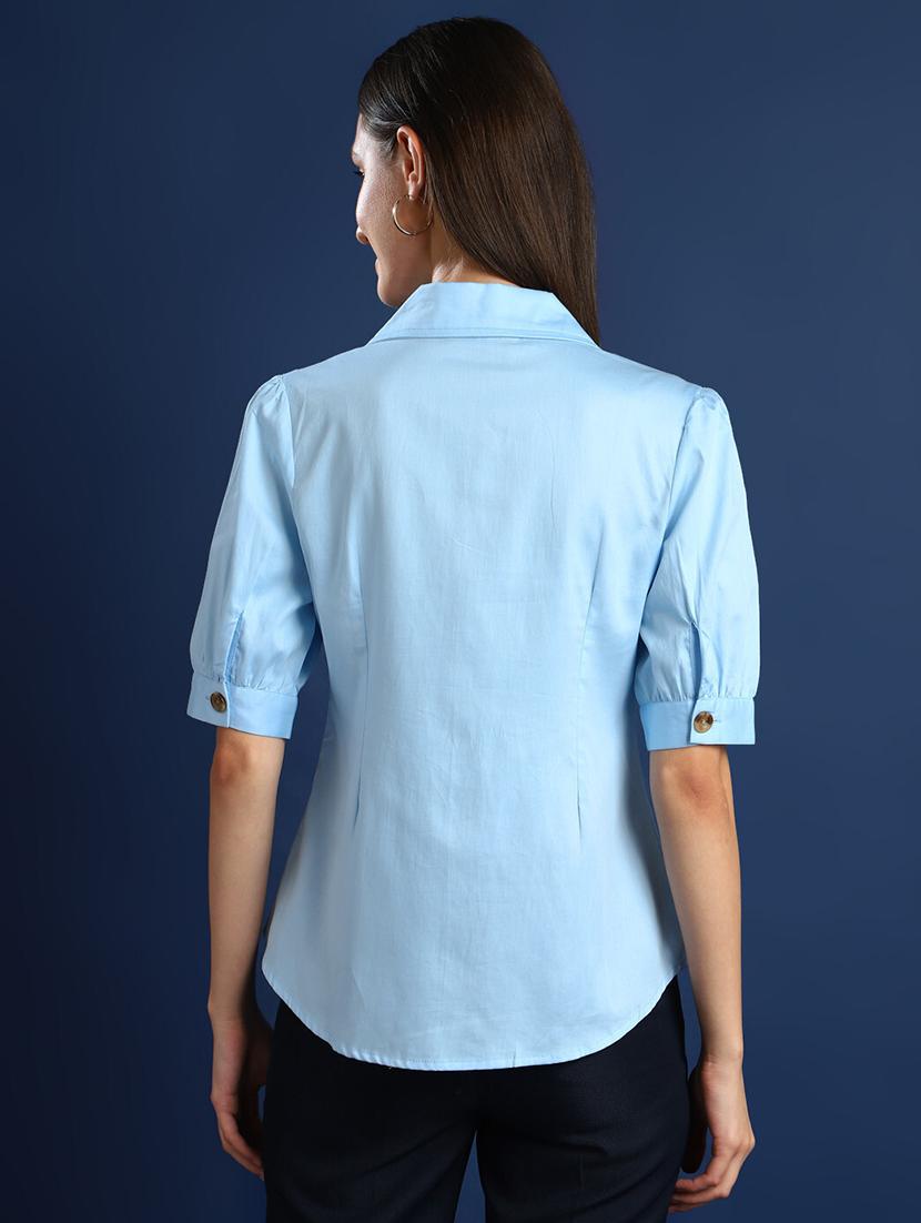 women solid lapel collar regular fit shirt - 22038640 - Standard Image - 2