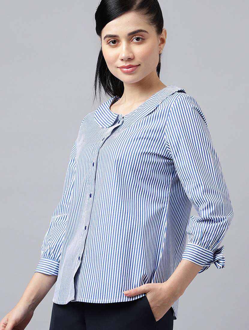 women striped peter pan collar shirt