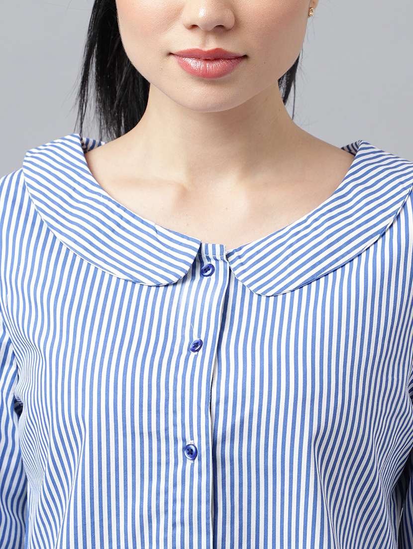 women striped peter pan collar shirt - 22038643 - Standard Image - 2