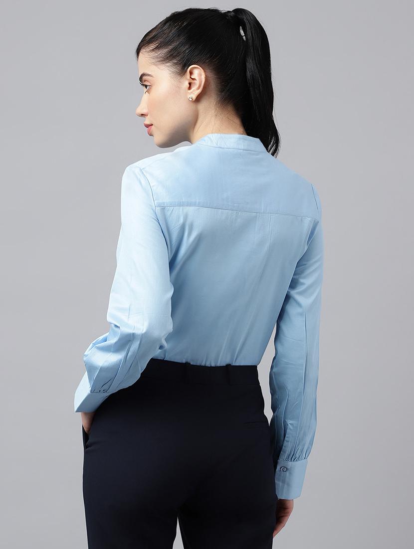 women solid mandarin collared long sleeve shirt - 22038645 - Standard Image - 2