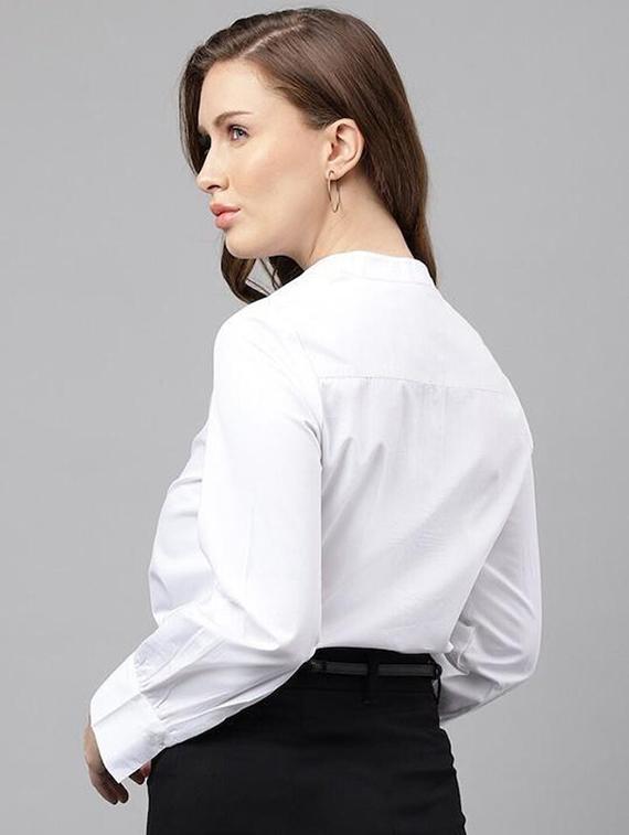 women solid mandarin collared long sleeve shirt - 22038646 - Standard Image - 2