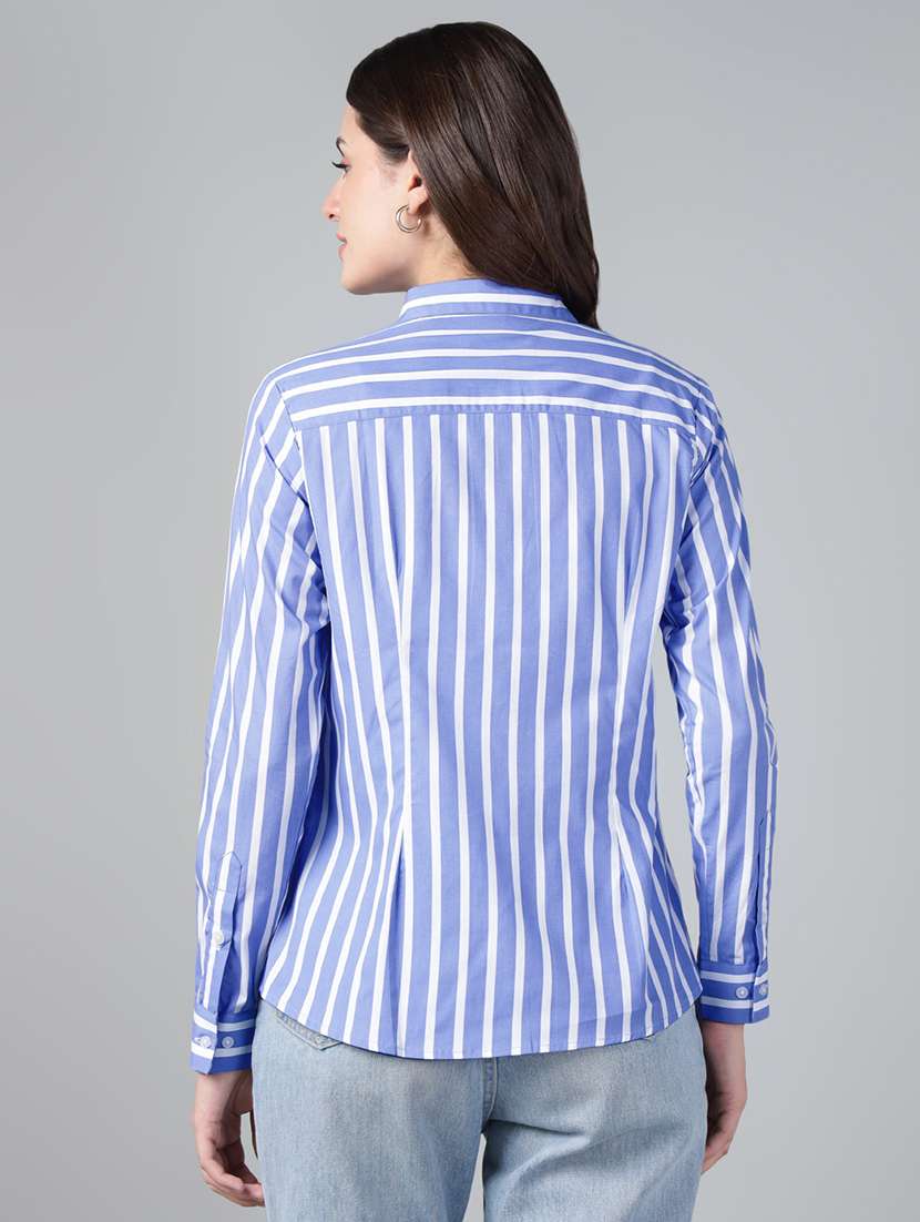 women striped collared long sleeve shirt - 22038651 -  Standard Image - 2