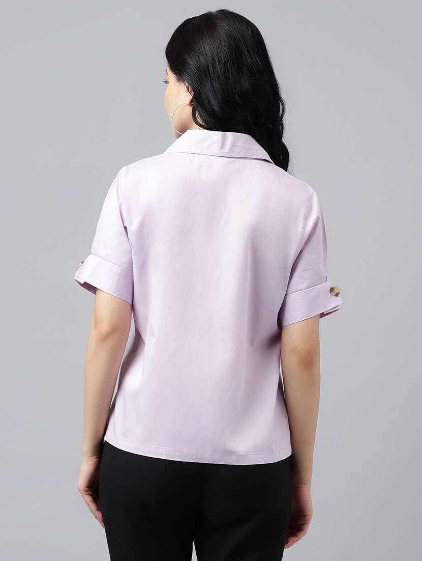 women solid lapel collar regular fit shirt - 22038658 -  Standard Image - 2