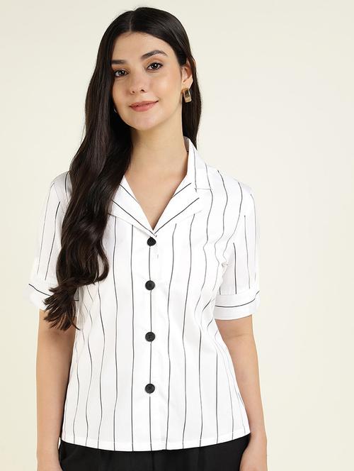 women striped lapel collar regular fit shirt - 22038662 -  Standard Image - 0
