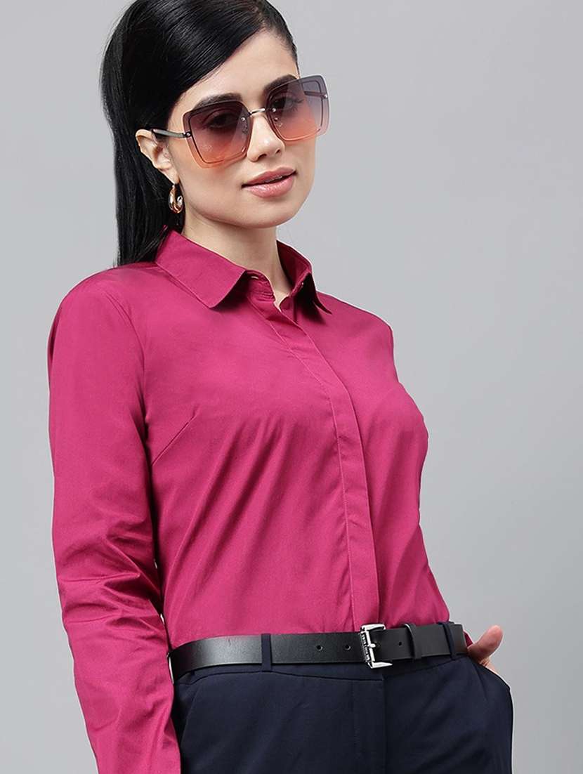 women collared long sleeve regular fit shirt