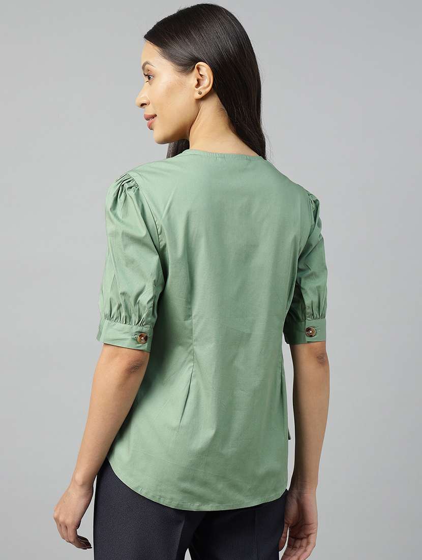 women solid puff sleeve regular fit shirt - 22038671 -  Standard Image - 2