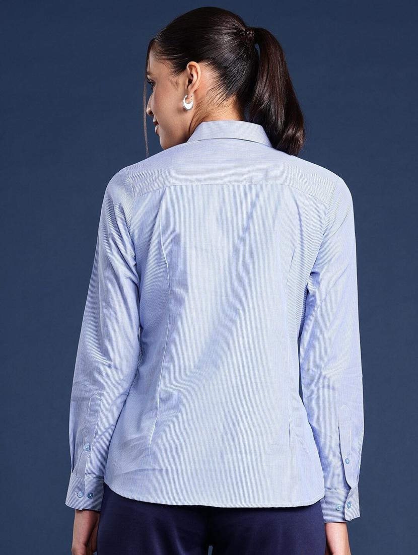 women striped collared long sleeve shirt - 22038689 - Standard Image - 2