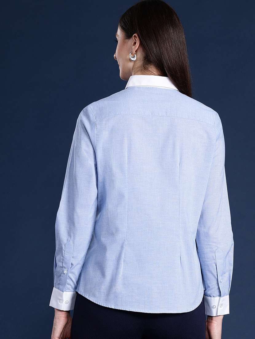 women solid collared long sleeve shirt - 22038692 -  Standard Image - 2