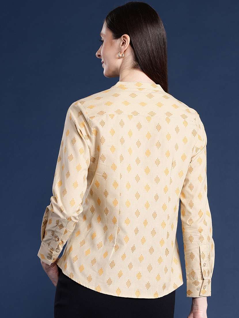 women printed mandarin collared long sleeves shirt - 22038697 -  Standard Image - 2