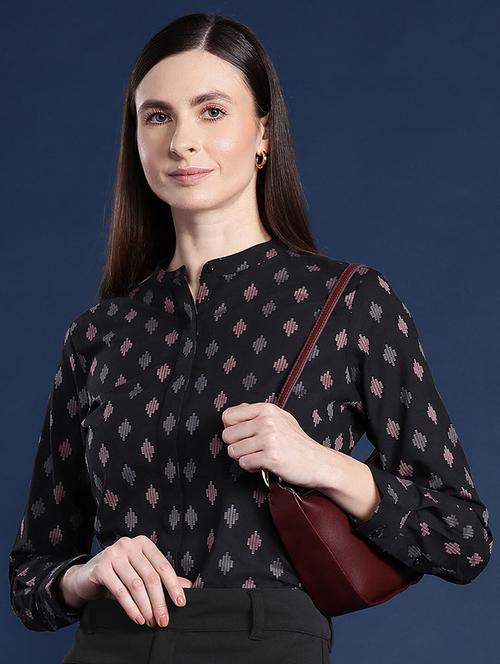 women printed mandarin collared long sleeves shirt - 22038698 - Standard Image - 0