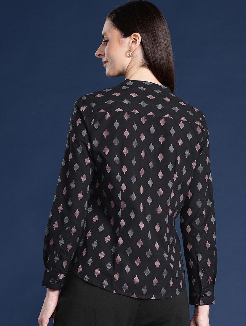 women printed mandarin collared long sleeves shirt - 22038698 - Standard Image - 2