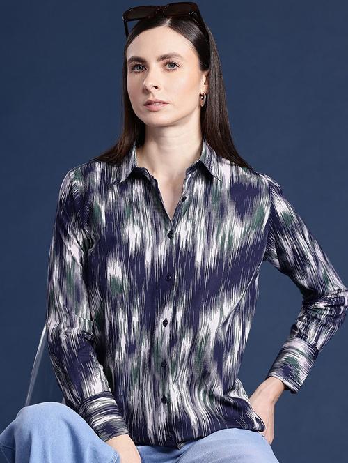 women printed collared long sleeves shirt - 22038704 - Standard Image - 0