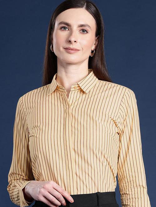 women striped collared long sleeve shirt - 22038707 - Standard Image - 0