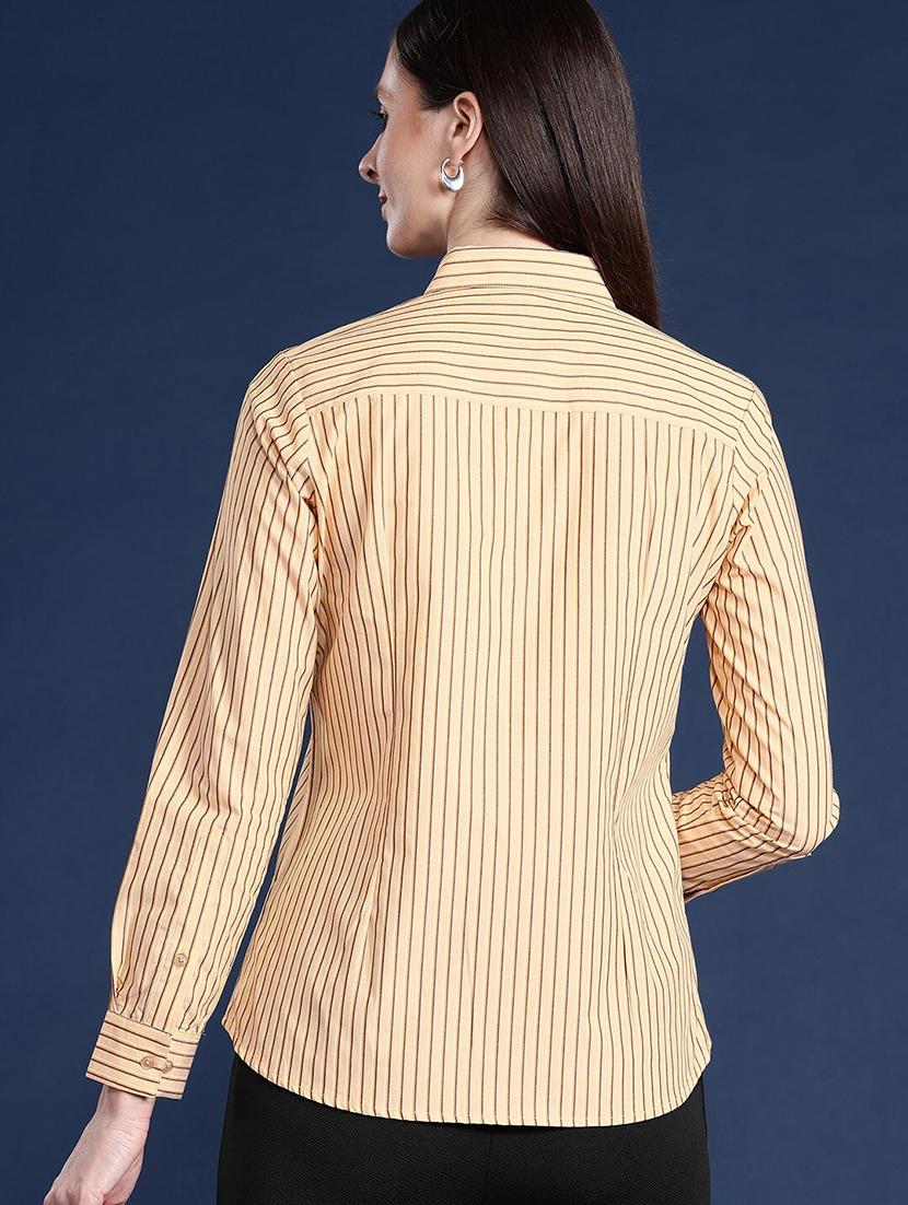 women striped collared long sleeve shirt - 22038707 - Standard Image - 2