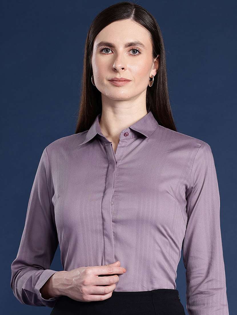 women collared long sleeve regular fit shirt