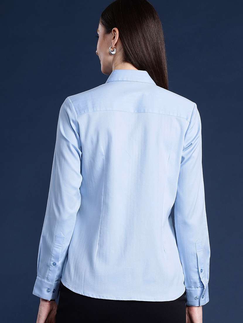 women solid collared long sleeve shirt - 22038715 - Standard Image - 2