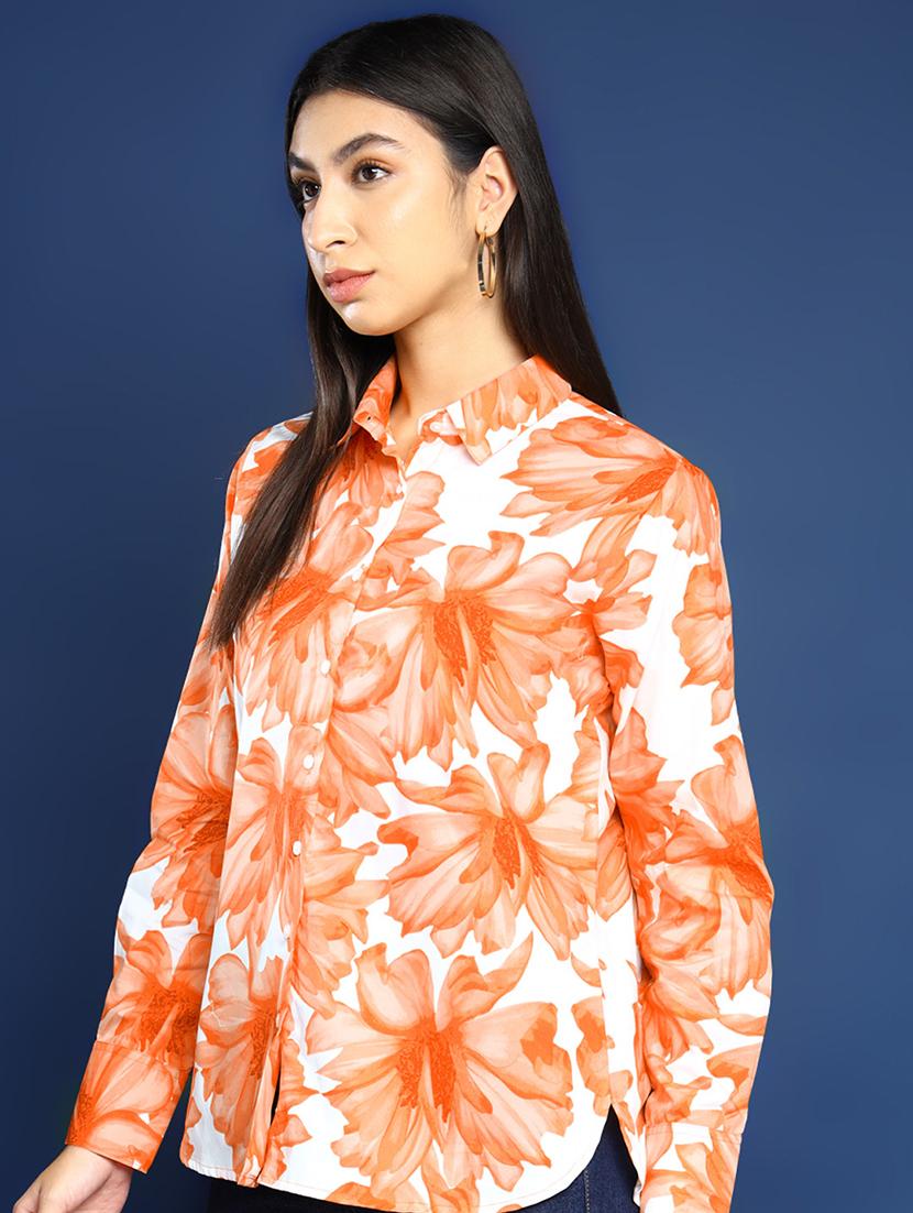 women printed collared long sleeves shirt - 22038729 - Standard Image - 2