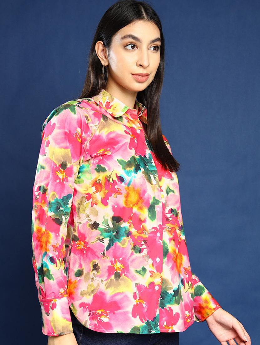 women printed collared long sleeves shirt - 22038730 - Standard Image - 2